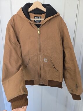 Carhartt Mens Flannel-Lined Active Jacket Loose Fit Size M Broken In Rugged Hood